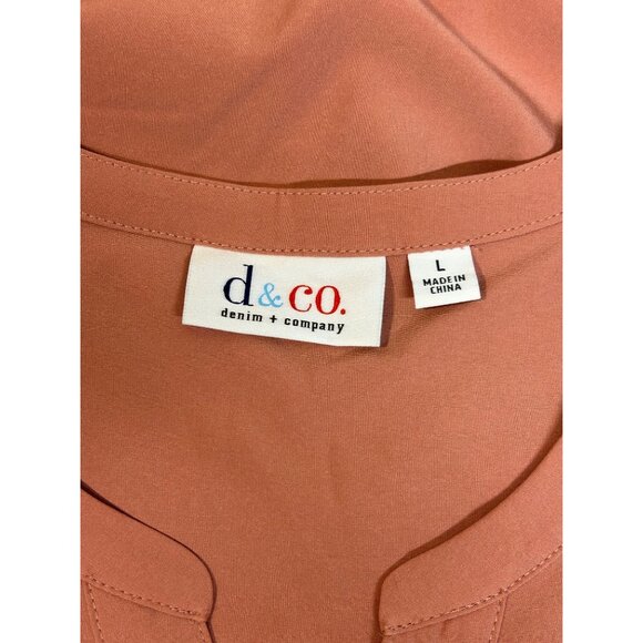 D&Co Womens Size Large Button Front Shirt Knit Lace 3/4 Sleeves Rose Pink Top - Picture 6 of 9